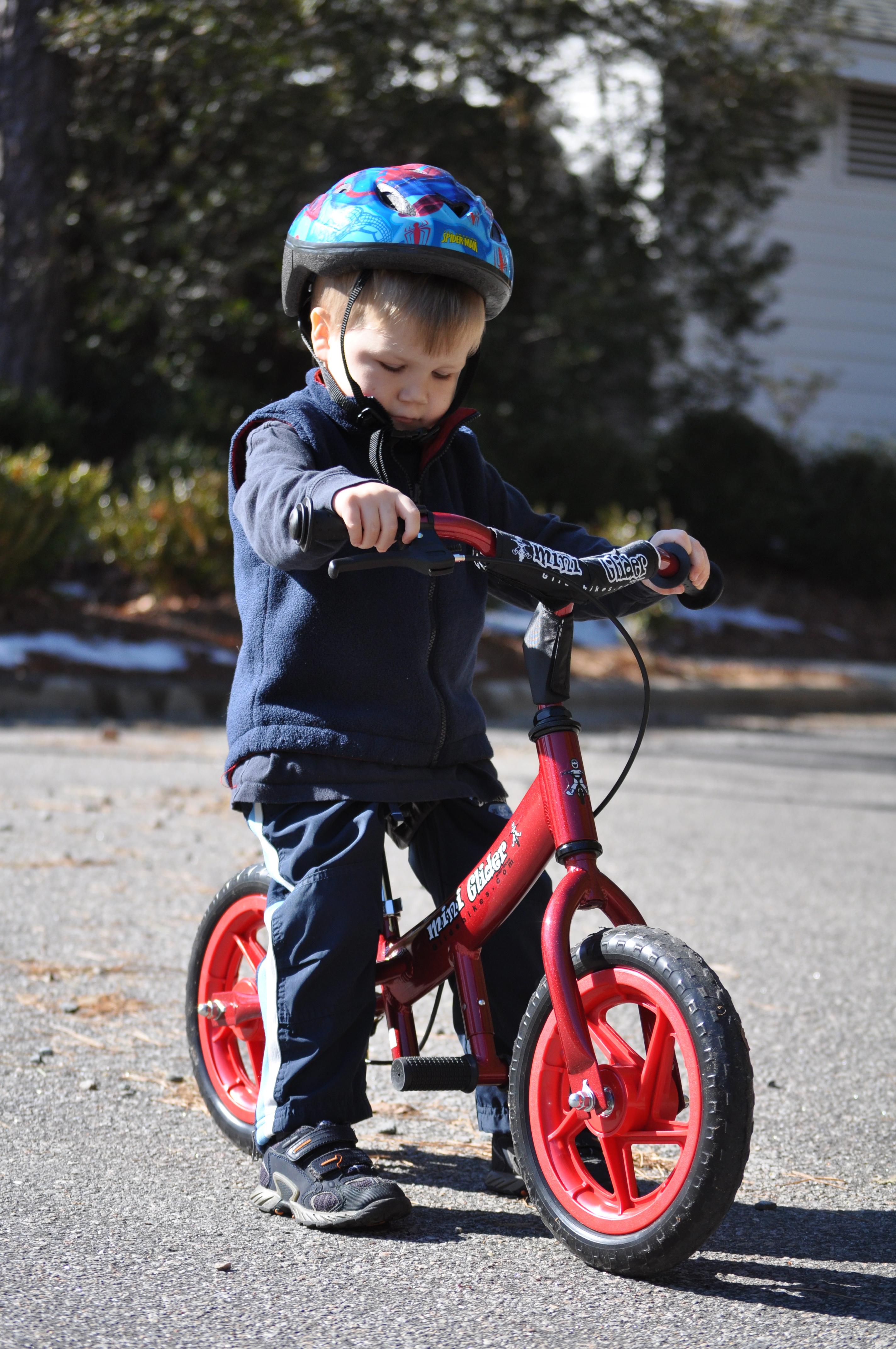 little boy on mini glider bike